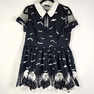 Banned Apparel Womens Midi Dress Size 2XL 12 Black White Bat Cemetery Goth Alt - Picture 1 of 14