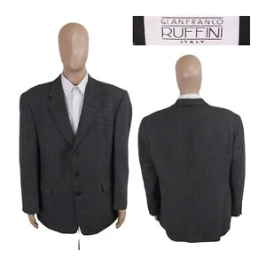 Gianfranco Ruffini Three Button 100% Wool Gray Houndstooth Blazer Sport Coat 46R - Picture 1 of 10
