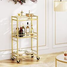 Bar Cart for The Home, Home Bar Serving Cart, Gold Bar Cart with 3-Tier Glass...