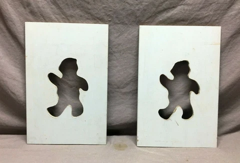 Small Vintage Pair Marching Bear Cutout Masonite 12x18 Shutters Blue Old 25-22B Cover