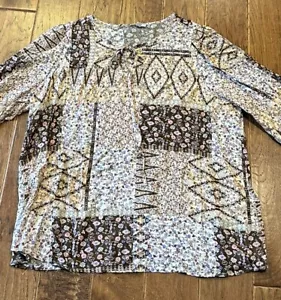Chic Soul Blumenmuster braun mehrfarbig Krawatte Oberteil Langarm Übergröße 3X - Bild 1 von 10
