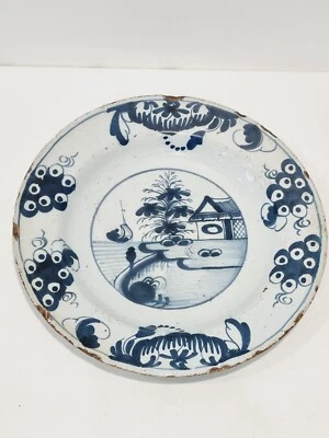 ANCIENNE ASSIETTE EN FAIENCE DE DELFT XVIIIEME ANTIQUE 18 ème ?? BATEAU Signée - Photo 1/4