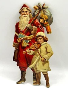 Vintage Christmas Cut Cardboard Double Sided Victorian Santa Claus Ornament 6 in - Picture 1 of 1