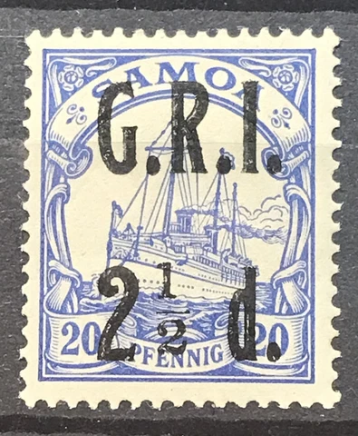SAMOA 1914 SHIP 2 1/2D ON 20Pf ULTRAMARINE "1 to the left" LMM SG 104b cv £90 Cover