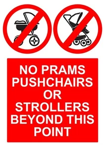 No Prams Pushchairs or Strollers Beyond This Point Adhesive Sticker 160mmx 125mm - Picture 1 of 2