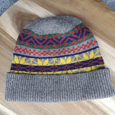 Gorra J Crew Gorro Tejido Gris Patrón Geométrico Multicolor Talla Única Exterior  Foto 1 de 4