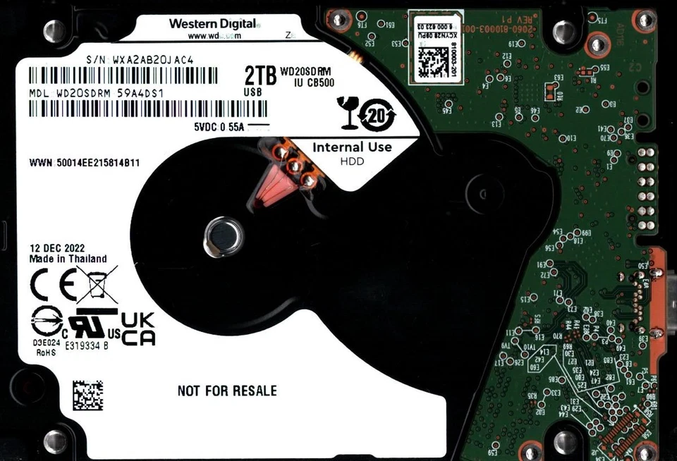WD20SDRM-59A4DS1 S/N: WXA2A WESTERN DIGITAL 2TB THAILAND DEC 2022 - Image 1 of 1