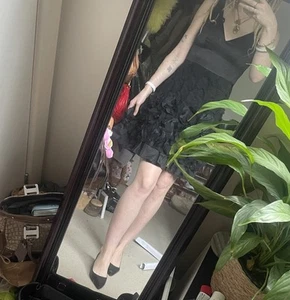 ALANNAH HILL Designer Silk Black Floral Ruffle Mini Party Dress SZ 8-10 Y2K 60s - Picture 1 of 19