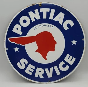 Letrero vintage de metal esmaltado de porcelana Pontiac Service Pontiac Chieftain - Imagen 1 de 11