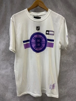 Boston Bruins 2022 NHL Hockey Fights Cancer T-Shirt White Purple Limited Mens - Image 1 of 2