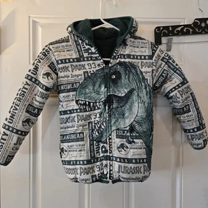 Jurassic Park World Puffer Coat Reversible Jacket Boys Size 6 Vintage One Hole - Picture 1 of 9