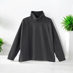 J. Jill Pure Jill Fleece Stepped-Hem Top Onyx MP Petite Medium NWT $89 - Picture 1 of 4