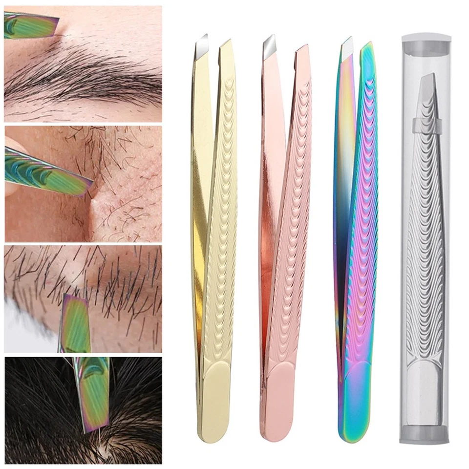 Lash Applicator Slanted Flat Tip Eyebrow Tweezer Eyelash Clip Beard Hair Remove☾ - Image 1 of 4