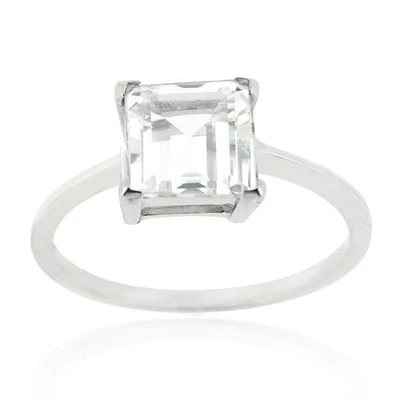 925 Silver White Topaz Square Solitaire Ring - Image 1 of 3