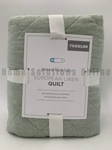 Pottery Barn Kids European Flax Linen Baby Quilt Sage Green 36" x 50" #9994A - Picture 1 of 5