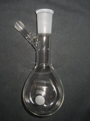 Chemglass 24/40 Airfree Schlenk 200mL Glass Reaction Flask, No Valve, *Chipped* - Image 1 of 3
