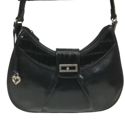 Bolsa tote de ombro Brighton Hobo couro preto vitrificado Moc acabamento crocodilo - Imagem 1 de 4