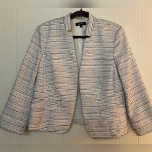 Nine West Jacket Blazer Women’s 14 Ivory Black Woven Striped Casual Office Jeans - Picture 1 of 5