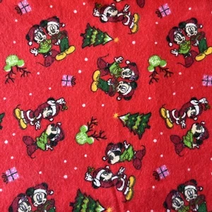 FLANNEL Fabric with Disney Mickey Minnie Mouse Christmas Approx 27" x 39” Wide - Picture 1 of 3