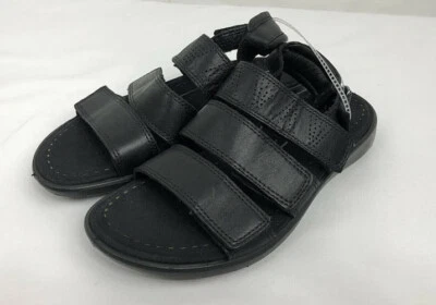 Ecco 女式凉鞋黑色皮革露趾 36 码/美国 5 码可调肩带 — 第 1/4 张图片