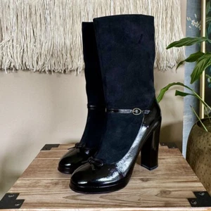 Botas de plataforma Marc by Marc Jacobs charol negro gamuza lazo Mary Jane - Imagen 1 de 14