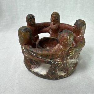 Circle of Friends Carved Clay Sculpture Candle Holder Peace Brotherhood Folk Art - Picture 1 of 7