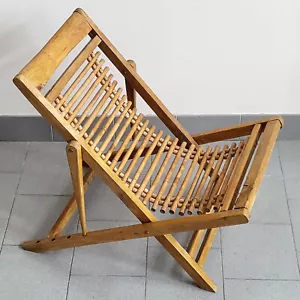 Chair Long Foldable Chilean Bouncer Child Vintage 1950 Bamboo & Beech 50S - Picture 1 of 12