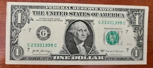 $1 Dollar Bill, Fancy Serial Number, Birthday Note 23 30 1998 - Picture 1 of 2
