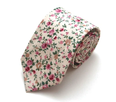 Pink Peach Rose Floral cotton Men’s Necktie Skinny 3.5"W 58"L Foto 1 de 2