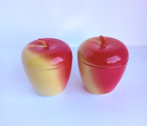 Set of 2 ~ Vintage HAZEL ATLAS Milk Glass Apple Jam Jar / Jelly Jar w/ Lids - Picture 1 of 4