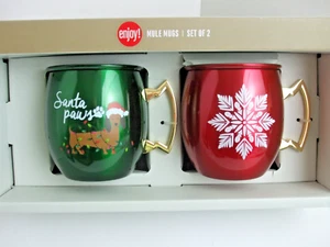 Moscow Mule 2 Mugs Christmas Red Green Stainless Steel Gold Handles New 19.5 Oz - Picture 1 of 9