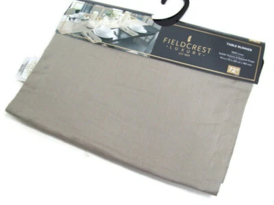Fieldcrest Luxury Taupe Brown Subtle Texture Washed Linen Table Runner 14" X 72" - Image 1 of 4