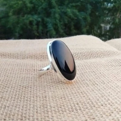 Beauty Onice Nera Gemma 925 Argento Sterling Mano Anello Tutti Misura H-13 - Immagine 1 di 4