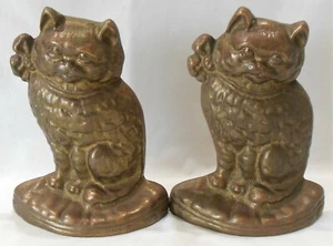 Par de sujetalibros de latón liso gato persa gatito topes de puerta cuello de cinta de arco - Imagen 1 de 12