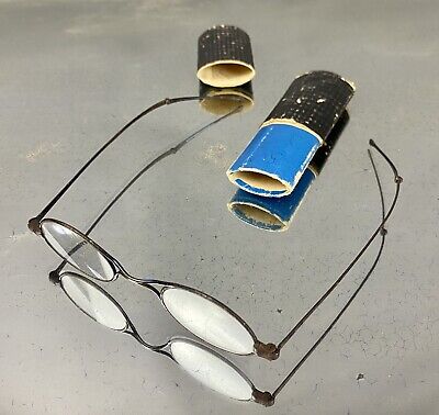 Antike Lesebrille Brille Etui Pappe Karton Vergrößerungsglas Metall Klappbügel • 25€