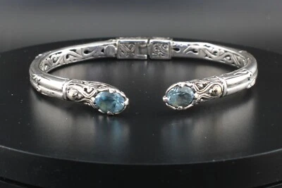 Bracelete artesanal de prata esterlina 925 e topázio azul - Imagem 1 de 4