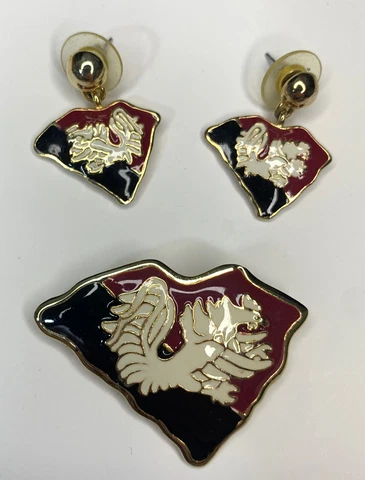 USC Gamecocks Earrings Pendant Set Signed MJ Vintage University South Carolina Cover