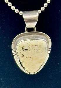 P. Sanchez Native American Navajo Sterling Raw White Buffalo Pendant 9.4g 22mm - Picture 1 of 7