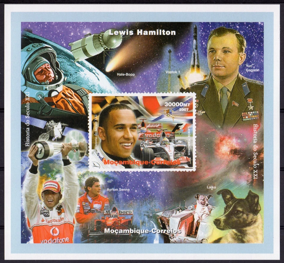 Mozambique 2007 Lewis Hamilton Fórmula 1/Espacio/Laika/Gagarin S/S Figura Perf. Foto 1 de 1