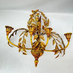 Vintage Italian Tole Ware Wall Candle Holder 4 Arms w/Leaves - Picture 1 of 5