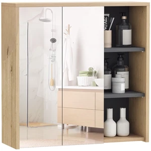 HOMCOM Bathroom Cabinet Wall Mounted Mirror Storage with Shelves Natural - Picture 1 of 11