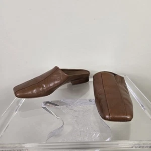 Vince Shoes Womens 6M Brown Leather Nida Square Toe Slip On Mules Loafers Flats - Picture 1 of 17