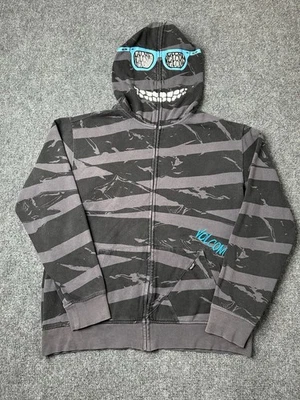 Mens Volcom Full Zip Hoodie Teeth Glasses Mask Graphic Black Striped, Size XL - Image 1 of 4