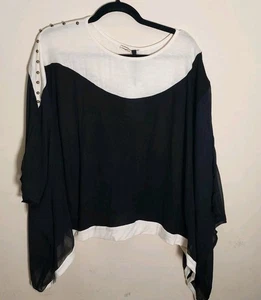 Womens Colorblock Top Silk Georgette Batwing Sleeve Square Poncho Style Size XS - Picture 1 of 19