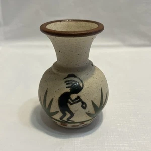Mexico Pottery Sandstone VTG Signed (CO) Dancing Kokopelli Mini Vase 3” - Picture 1 of 7