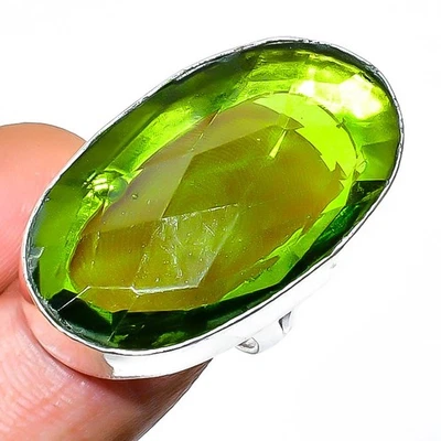 Anillo de joyería de plata de ley 925 hecho a mano con piedras preciosas de peridoto talla 6,5 I079 Foto 1 de 3