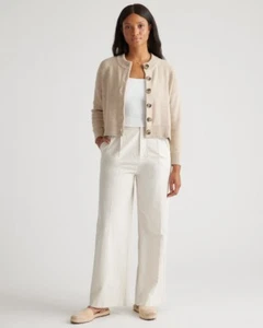 Quince Women's 100% Organic Cotton Cropped Cardigan, Size M, Cement Marl NWT - Picture 1 of 5