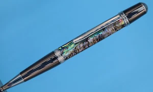Paua Shell Pen - Sierra Ballpoint Pen in Black Titanium  & Platinum Finish - Picture 1 of 7