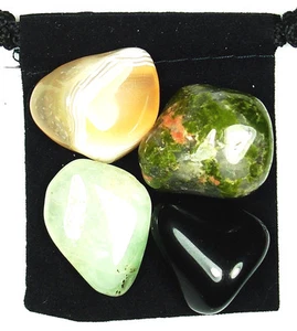 SPIRITUAL GROWTH Tumbled Crystal Healing Set = 4 Stones +Pouch +Description Card - Picture 1 of 2
