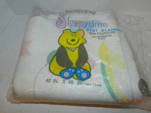 NOS Beacon Vintage Baby Blanket Sleepytime Satin Bunnies kittens 40X45 satin  - Picture 1 of 2